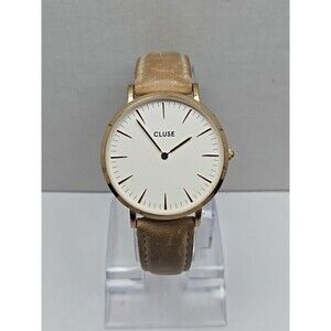 Cluse La Boheme Womens Quartz Watch 38mm Gold Beige Strap Minimalist New Battery